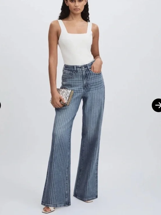 Good American Good Ease Rhinestone Relaxed Jeans Wide Leg NEW - Picture 6 of 13